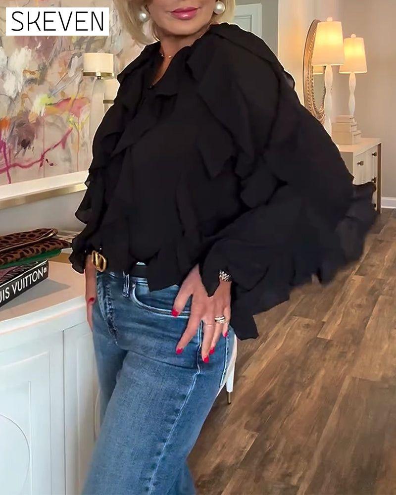 Ruffled Flowy Solid Color Shirt