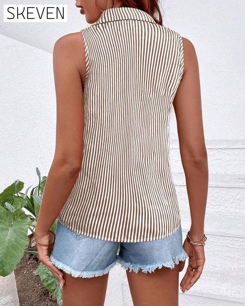 Ärmelloses Tanktop mit Reverskragen und Streifen