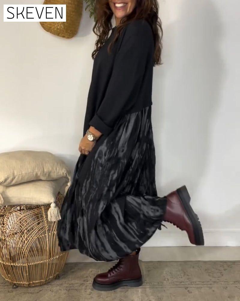 Kleid mit Rundhalsausschnitt und unregelmäßigem Patchwork-Muster