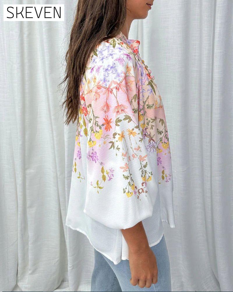 Floral print lantern sleeve button blouse 202466 blouses & shirts spring summer