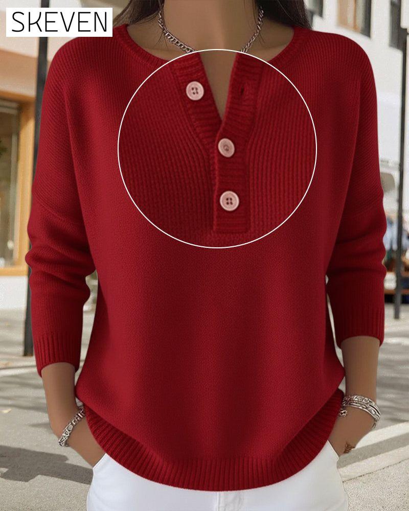 Long-Sleeved Button-Down Solid Color Jumper