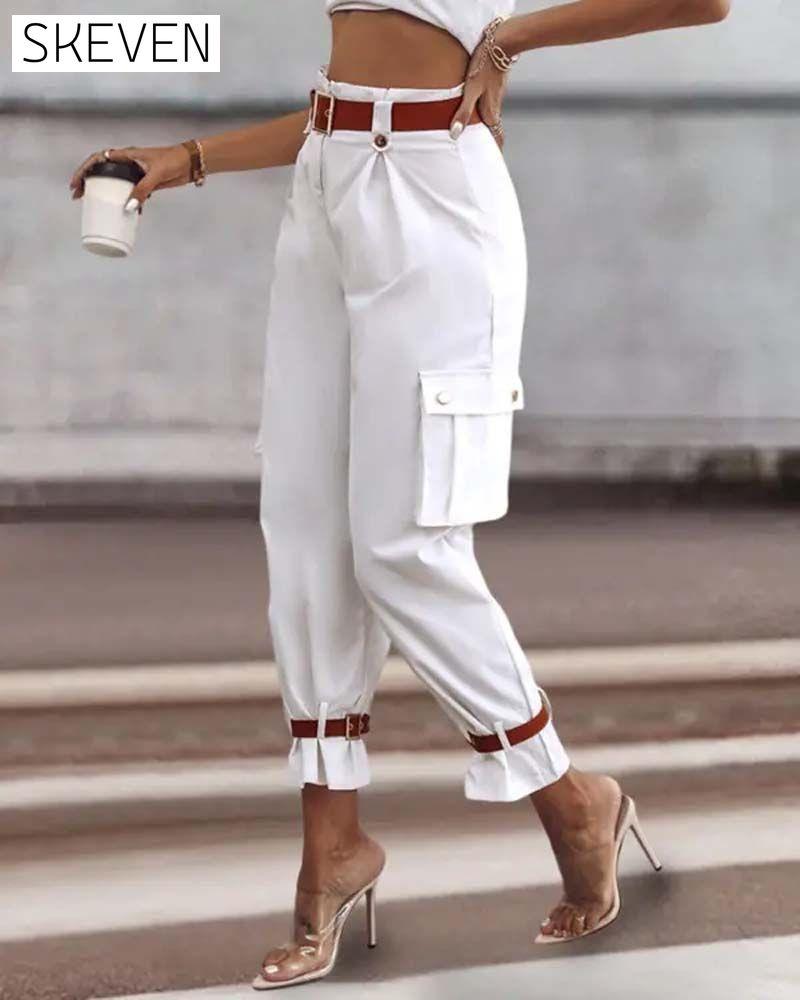 Solid color pocket casual cargo pants pants spring summer