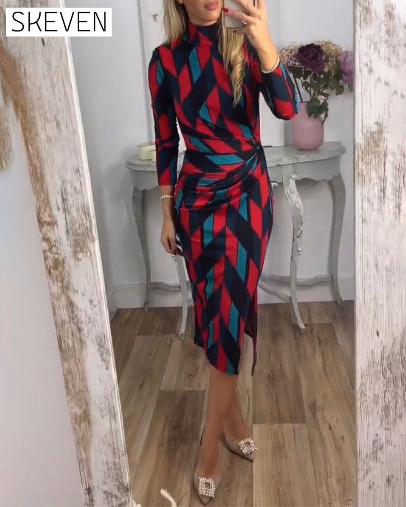 robe fendue à imprimé losanges