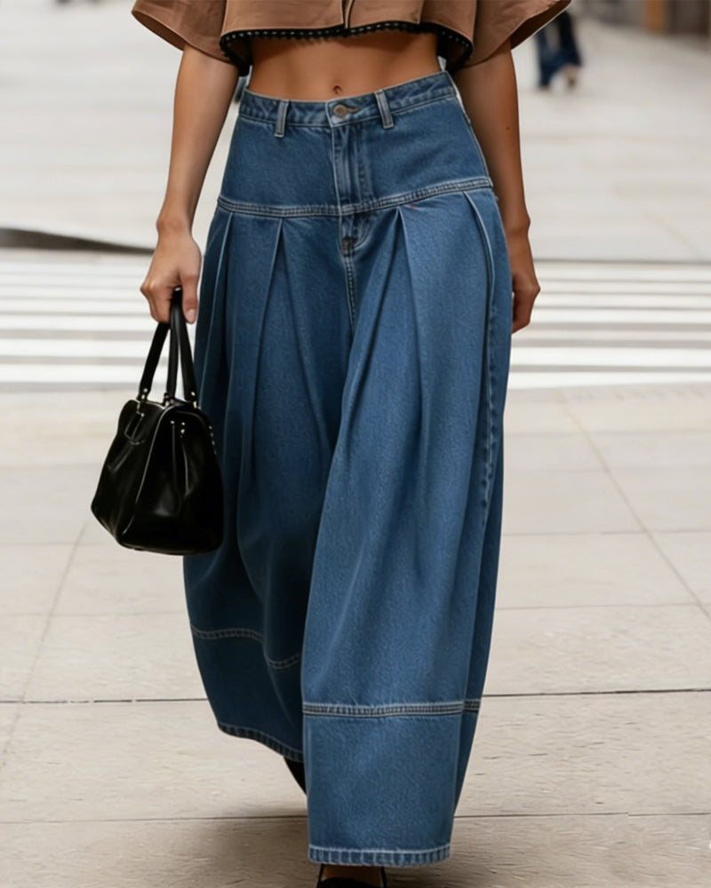 High-Waist Wide-Leg Denim Pants