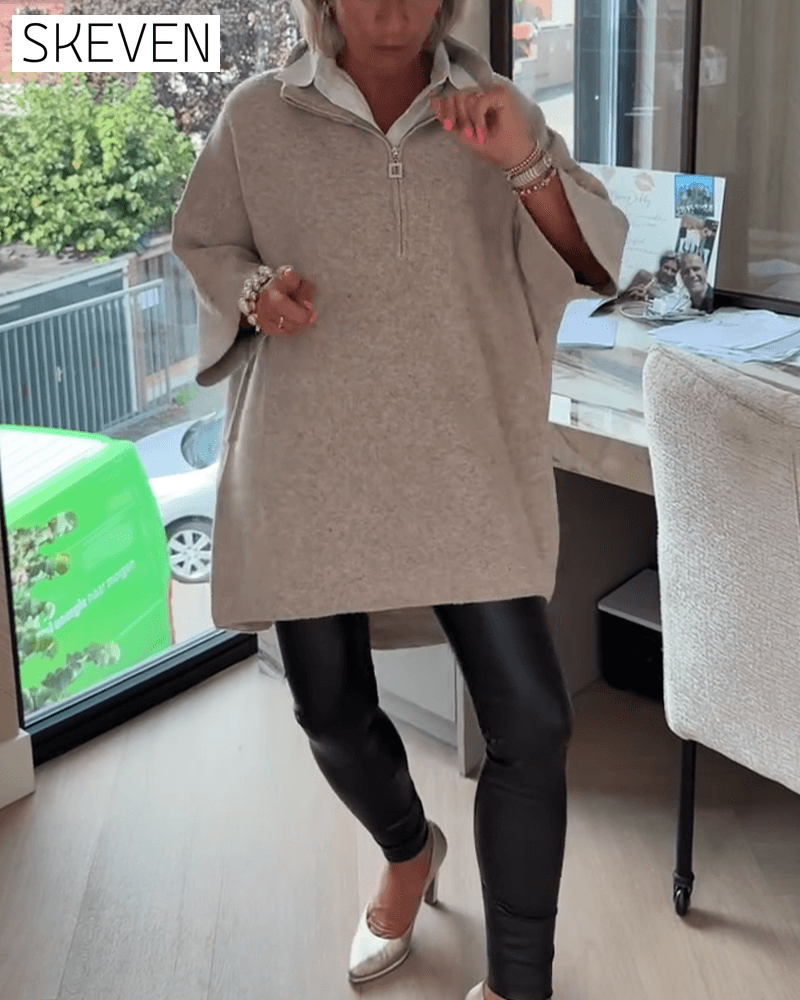 Stand Collar Half-Zip Loose Pullover