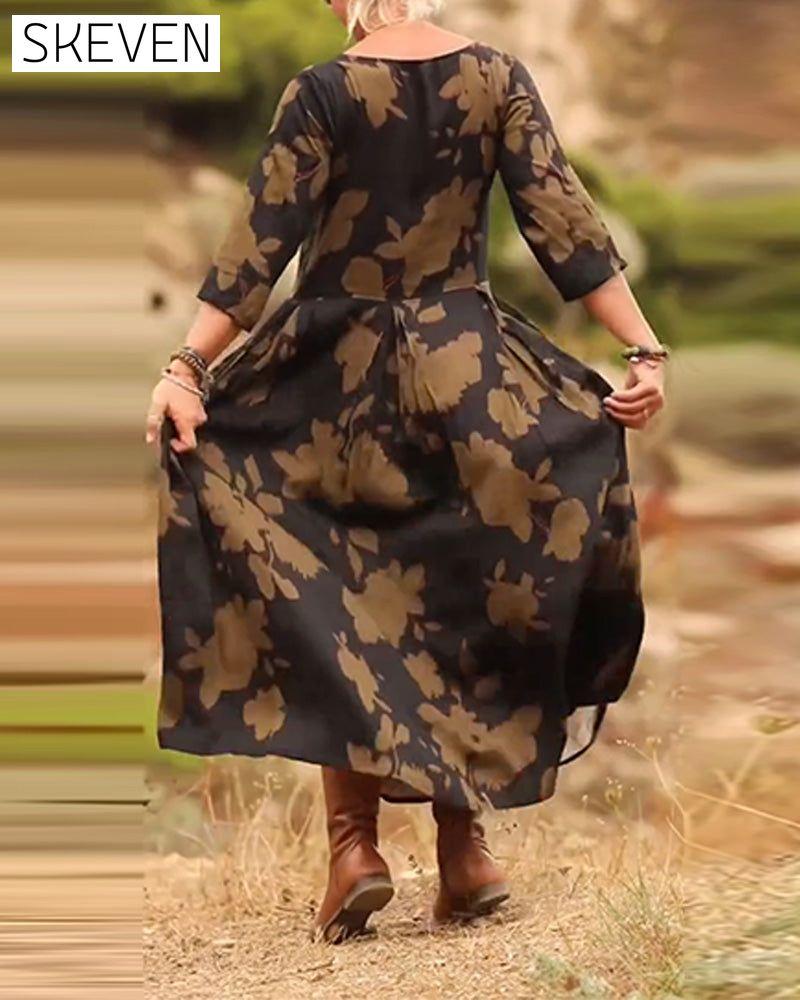 Temperament Retro Printed Dress