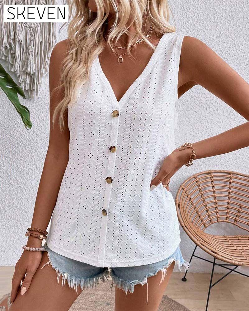 Sleeveless Hollow Button Tank Top