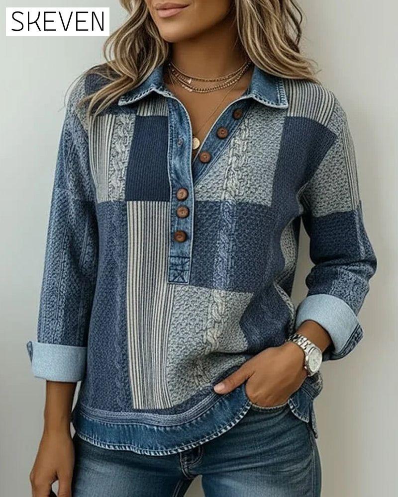 Sweat-shirt imprimé à manches longues et blocs de couleur