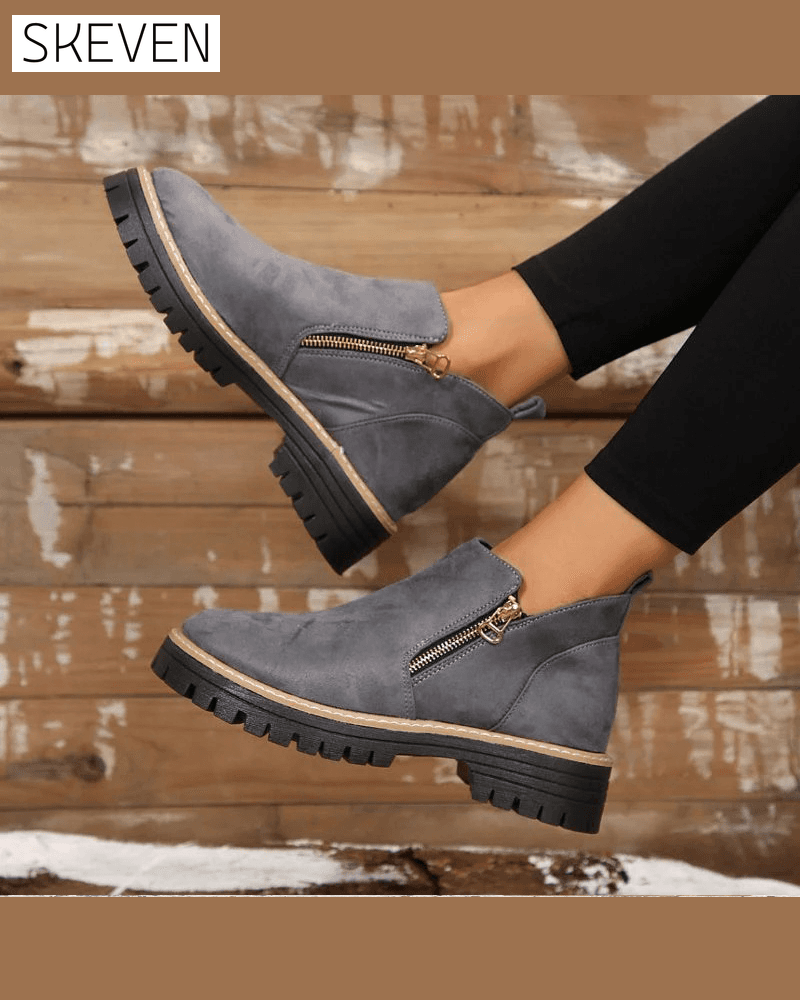 🔥Herbst- und Winter-Highlights🔥 Damenstiefel mit runder Zehenpartie und seitlichem Reißverschluss