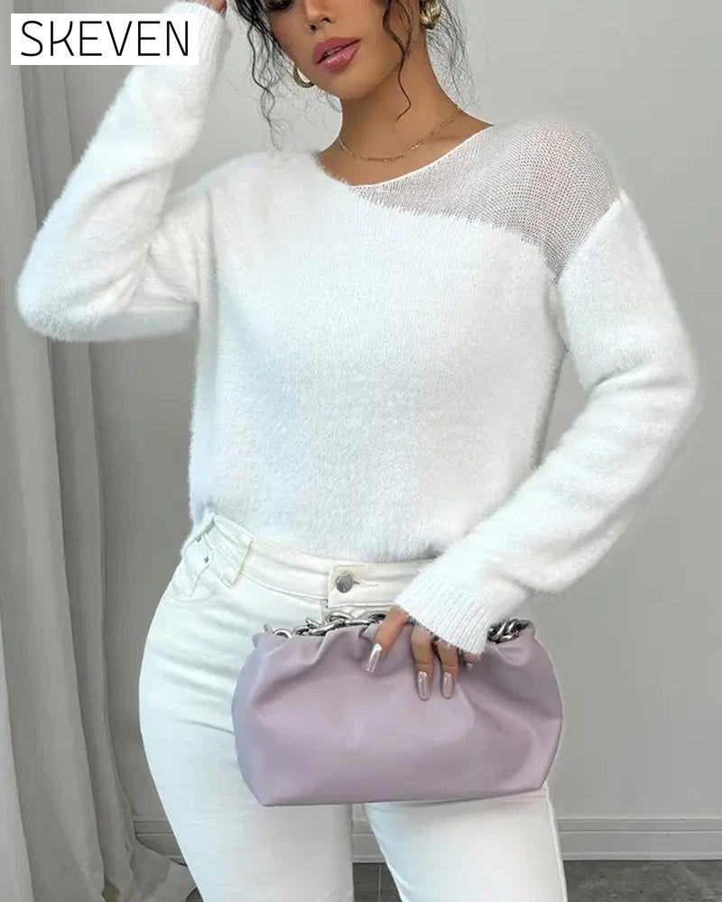 Fashionable Long-Sleeved Pullover Sweater