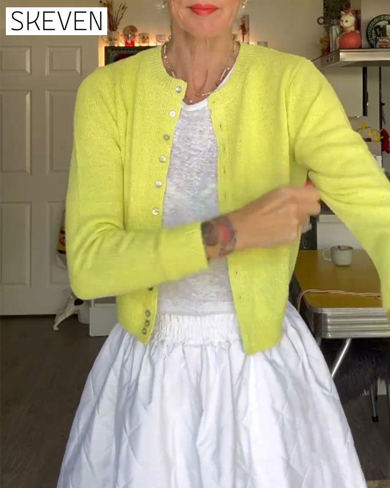 Simple solid color button elegant cardigan 2023 f/w 202466 cardigans spring