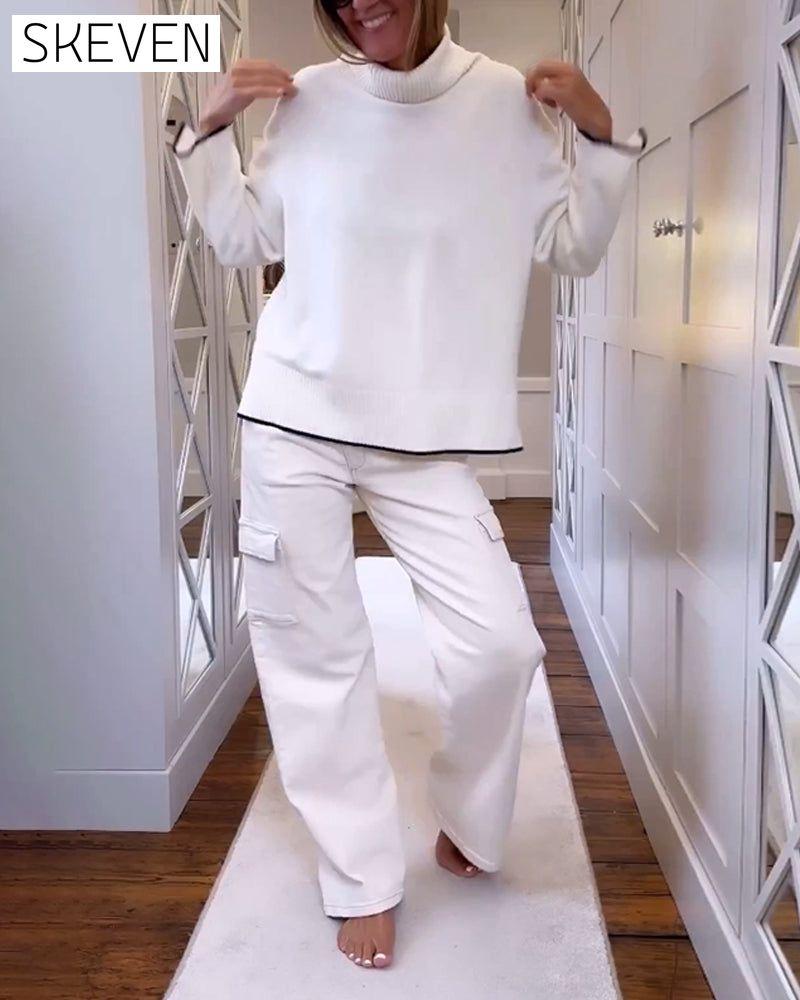 High neck long-sleeve pullover