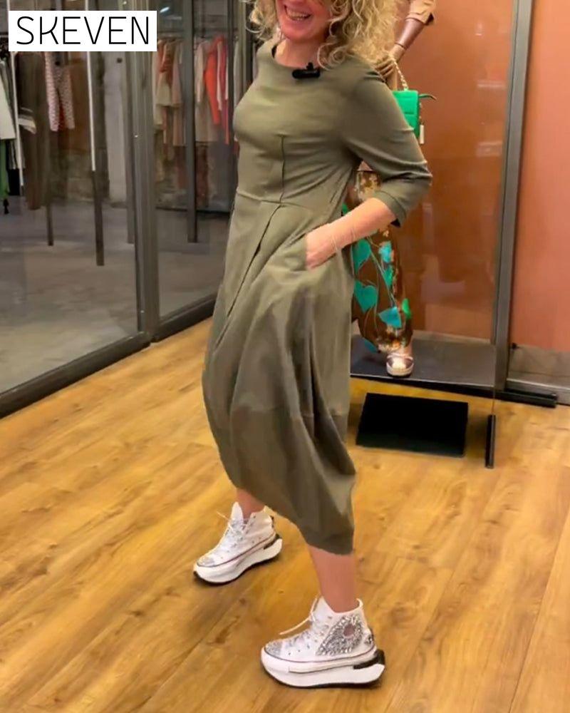 Round Neck 2/3 Sleeve Dress