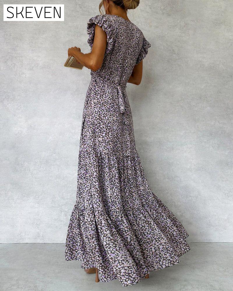 Robe élégante à manches à volants et fente