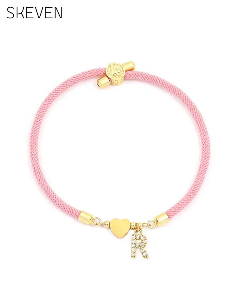 Initial Heart Charm Link Fashionable Bracelet
