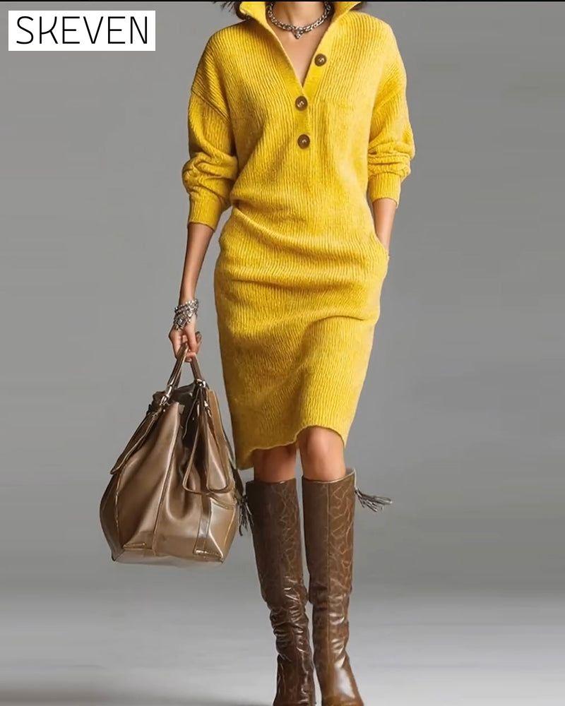 Lässiges, einfarbiges Strickkleid für Herbst und Winter