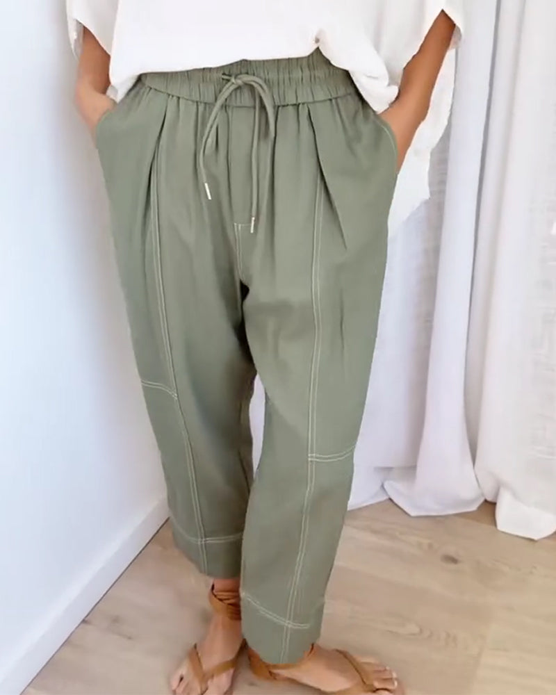 Elastic Waist Drawstring Lantern Pants