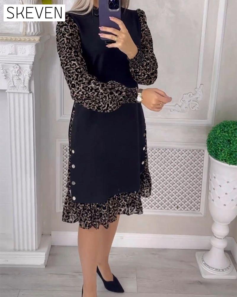 Elegant Shift dress with Color Block 2023 f/w casual dresses spring