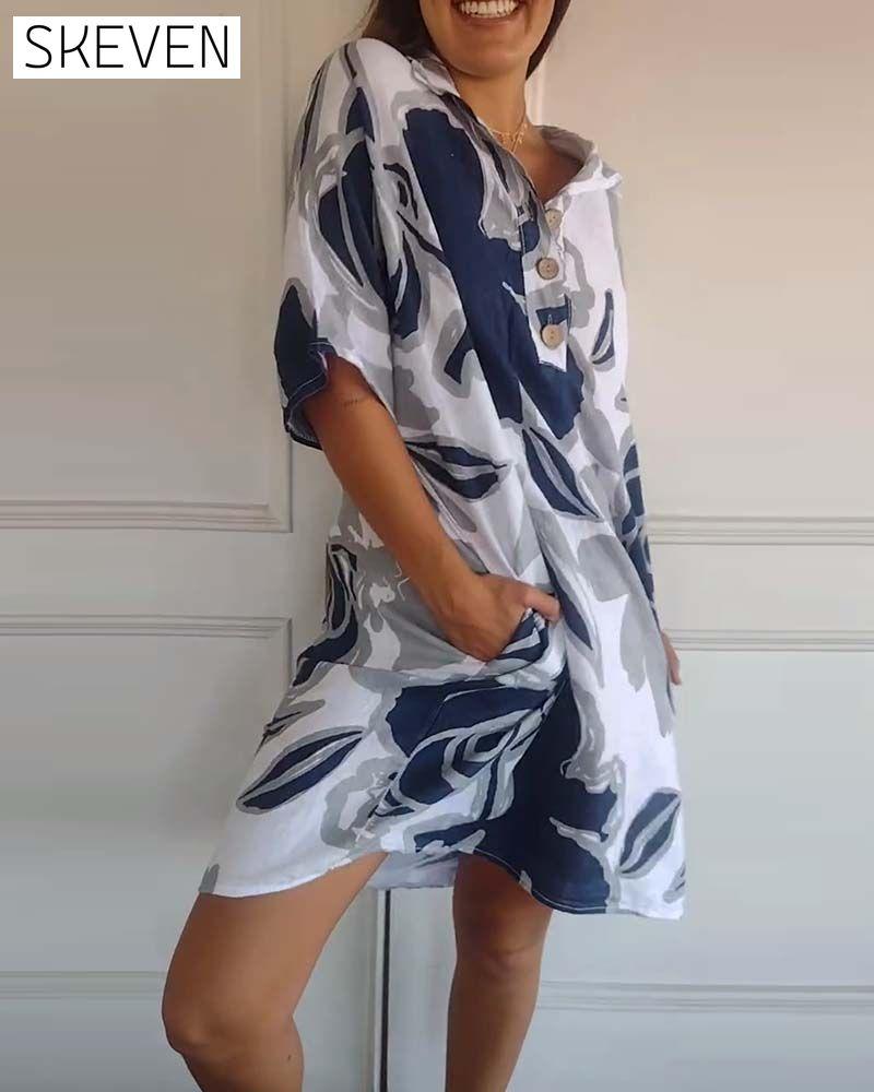 Floral print lapel pocket dress