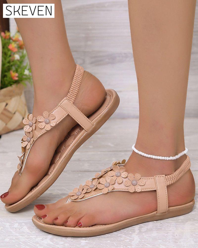 Beach Sandals with 3D Flowers