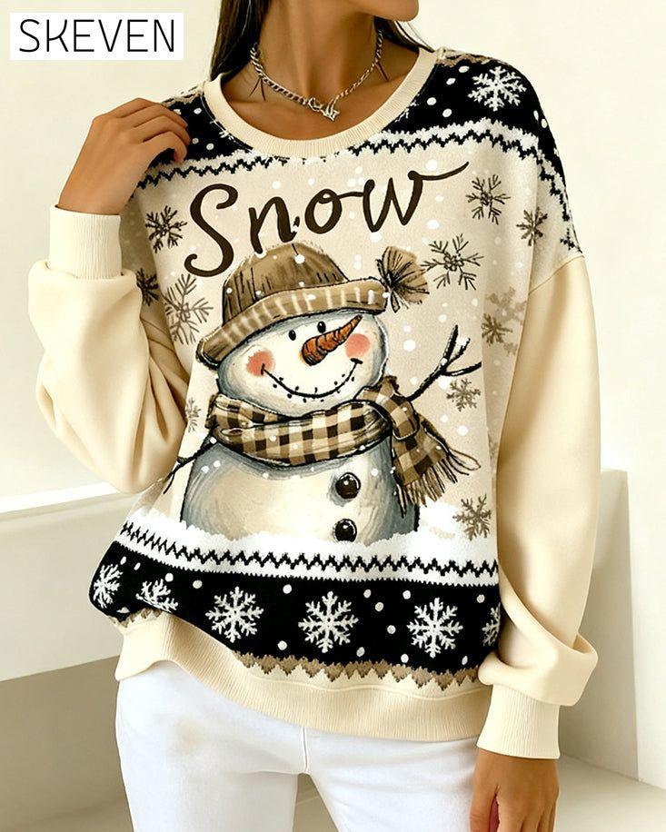 Langärmeliges Freizeit-Sweatshirt mit Schneemann-Print