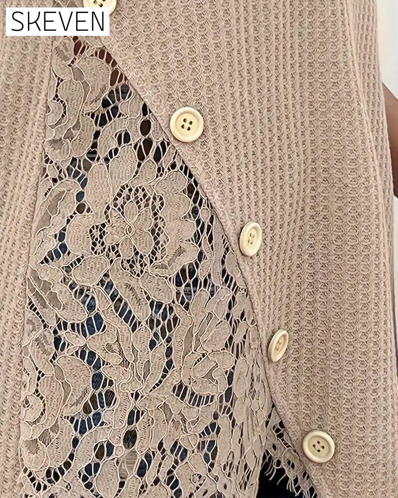 Lace Panel Knitted T-Shirt