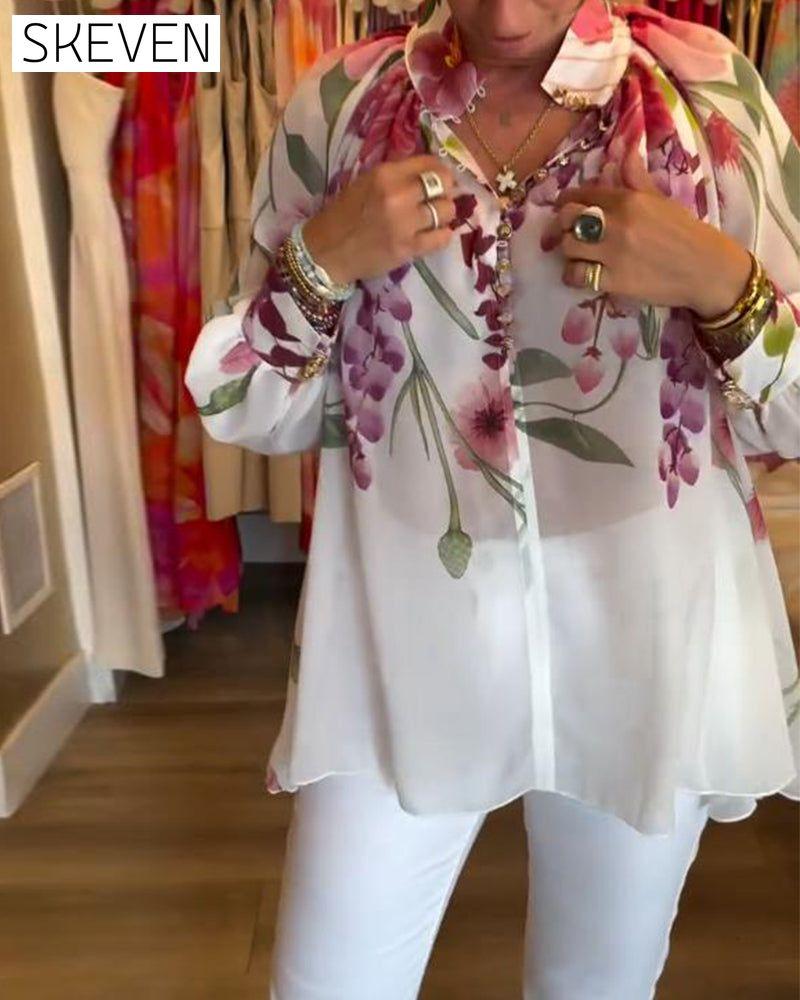 Lässige Bluse mit Laternenärmeln und Print