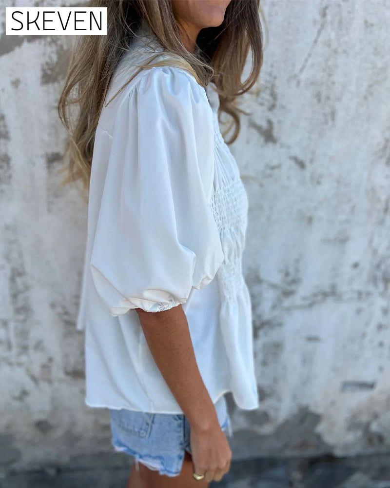 Casual Fashion Short Sleeve Solid Color Blouse