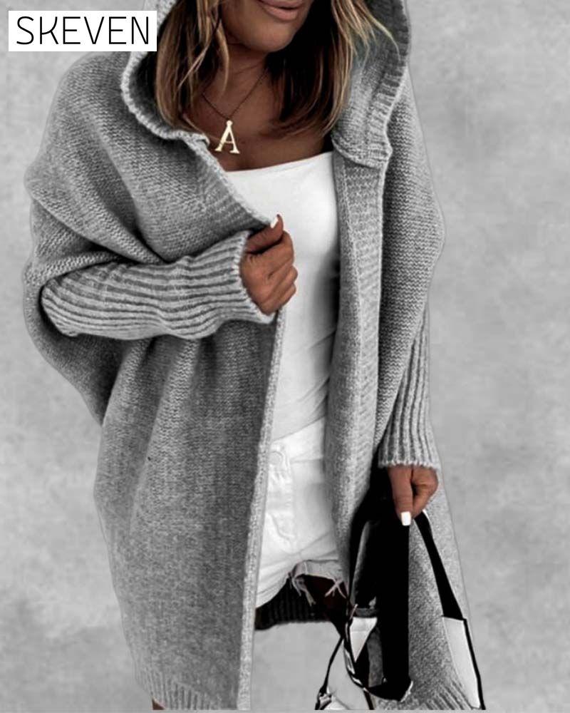 Einfacher, einfarbiger Fledermaus-Hoodie-Cardigan