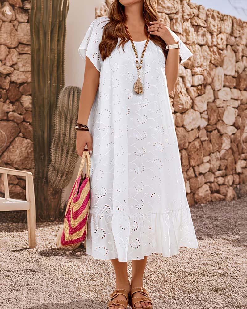 Cutout Square Neck Flutter Sleeve Maxi Dress