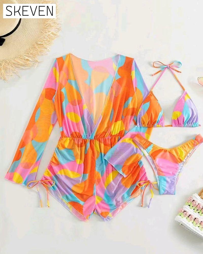 Maillot de bain trois pièces imprimé Cover Up