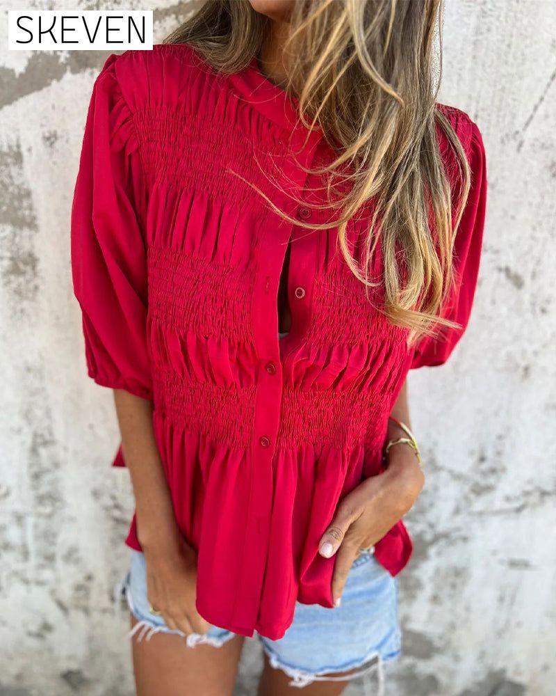 Casual Fashion Short Sleeve Solid Color Blouse