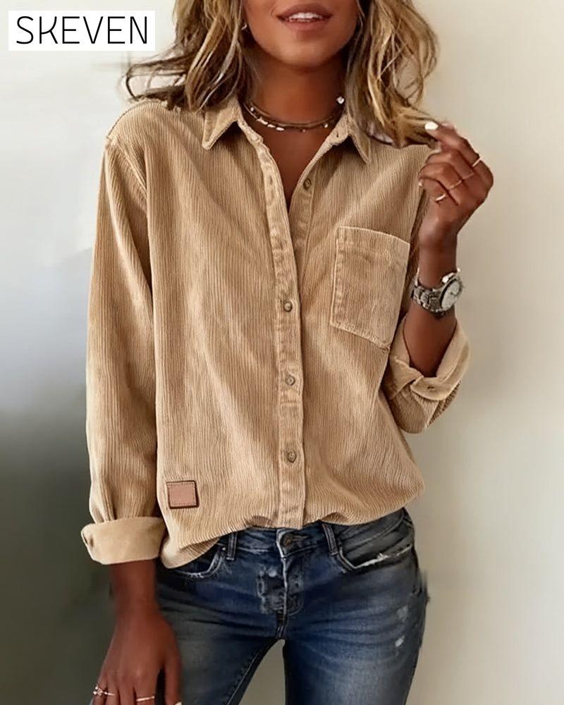 Chemise à revers en velours côtelé tendance