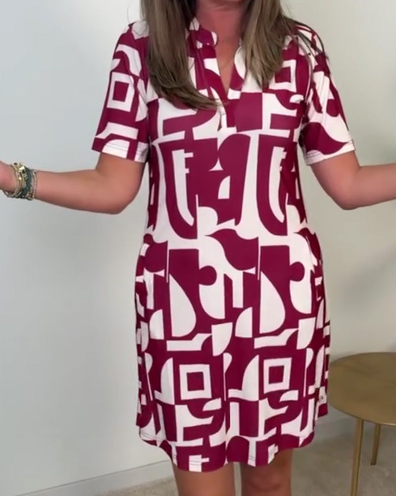 Geometric Print Short Sleeve Mini Dress