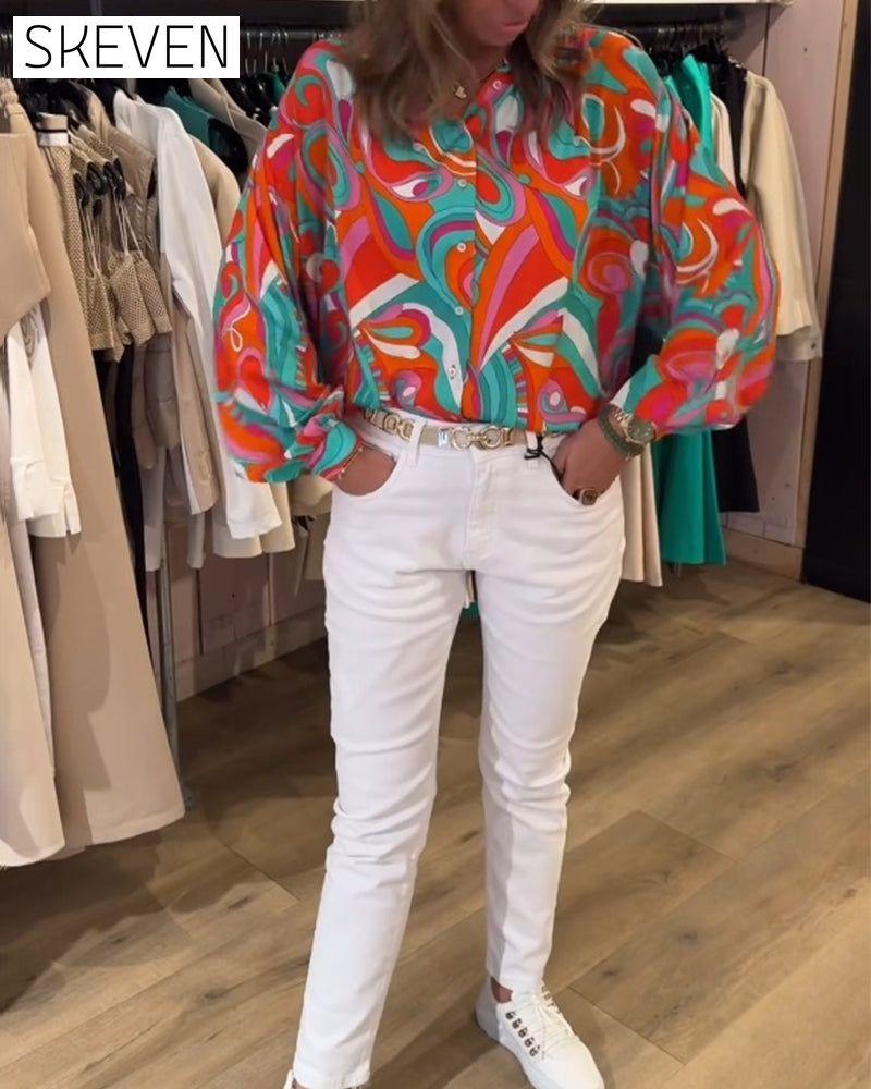 Blouse ample imprimée idéale pour les trajets domicile-travail