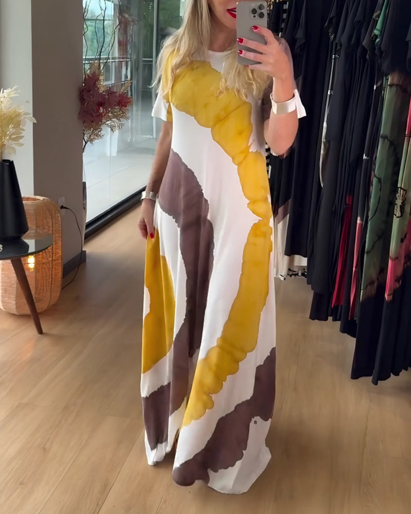 Print Round Neck Short-Sleeve Dress