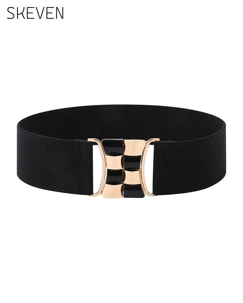 Ceinture vintage en cuir élastique avec boucle dorée pour femme