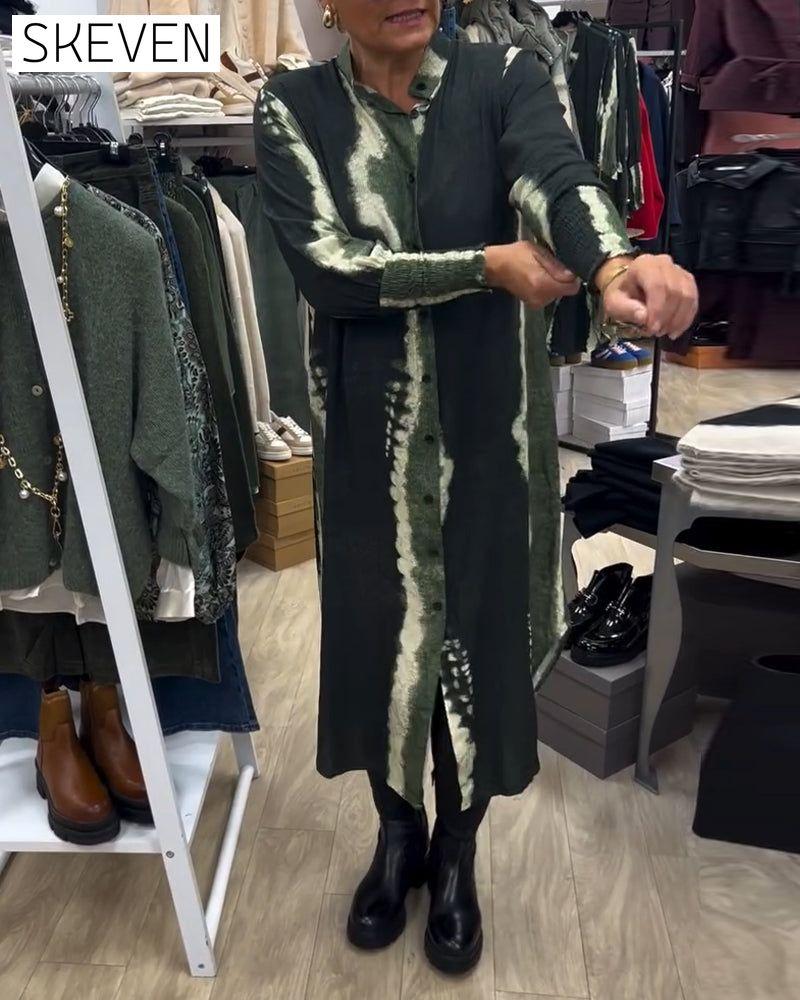 Hemdblusenkleid mit Stehkragen und Knopfleiste, bedruckt