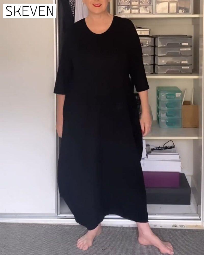 Round neck solid color simple dress