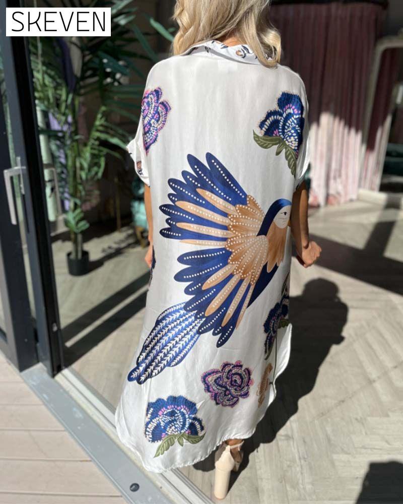 V-neck printed loose dress casual dresses summer