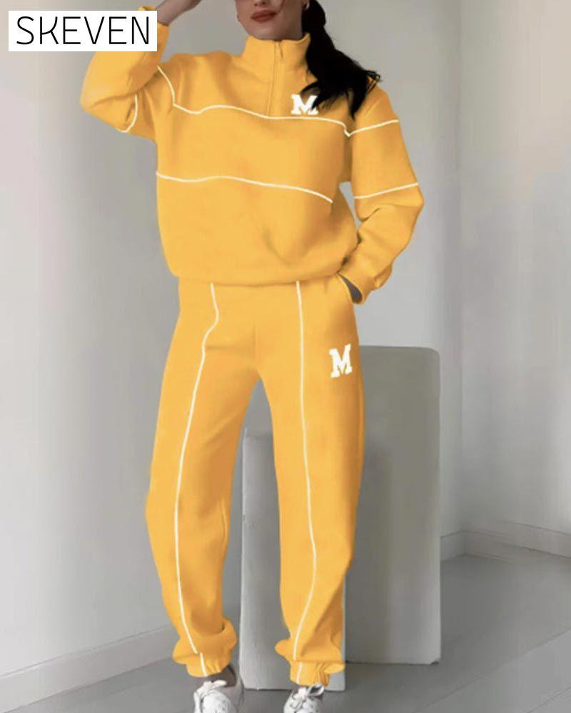 Women's Casual Letter M Long Sleeve Two Piece Set