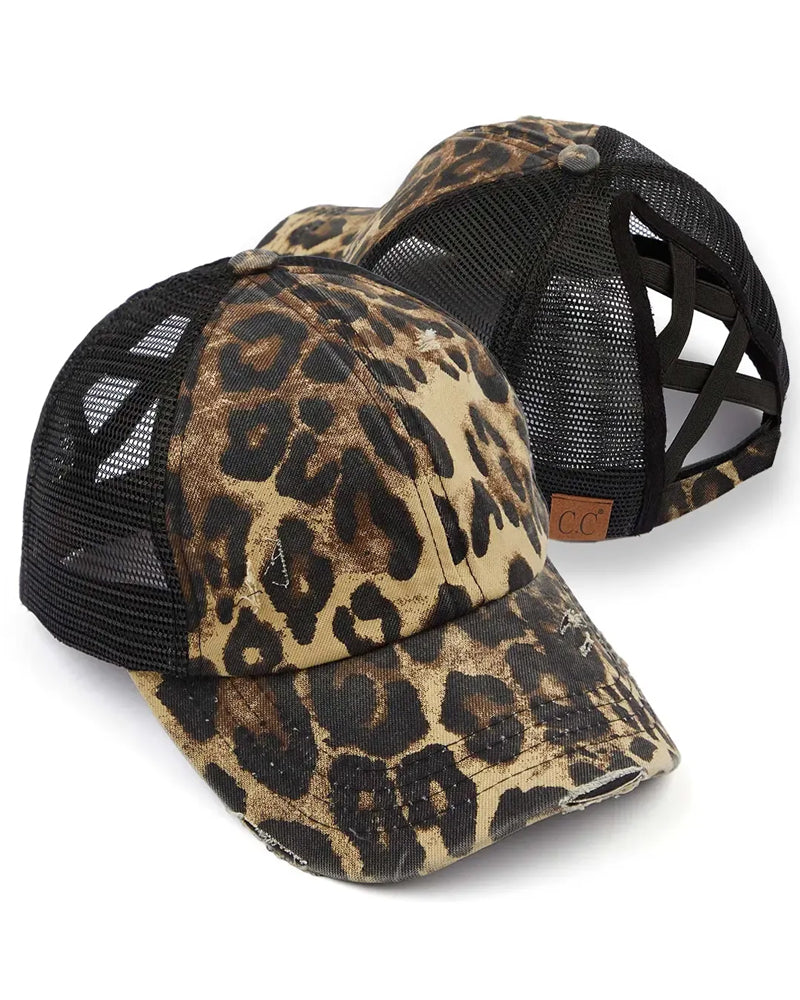 Adjustable Criss-Cross Back Distressed Denim Baseball Cap