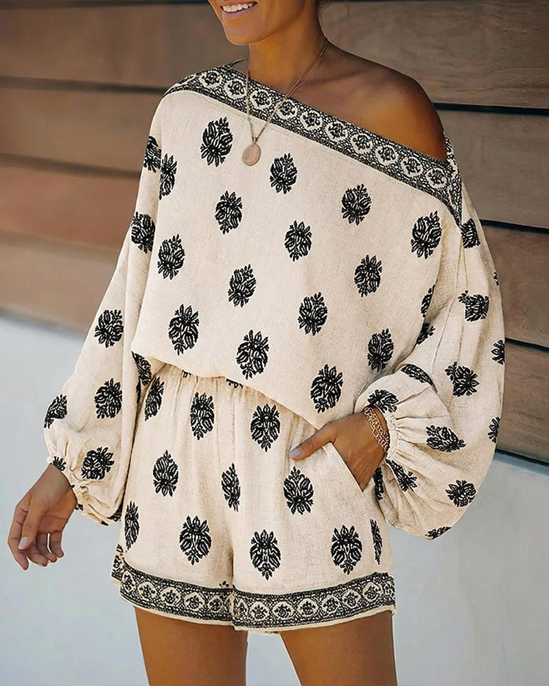 Women's 2 Pieces Outfit Boho Top and Shorts Set