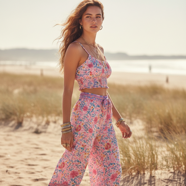 Pink Floral Boho Pant Set