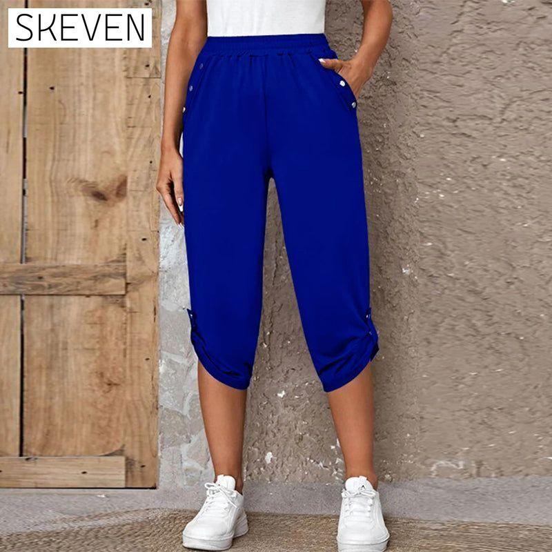 Casual Elastic Waist Trousers Blue best Best Sellings bottoms clothes pants Plus Size Sale Topseller