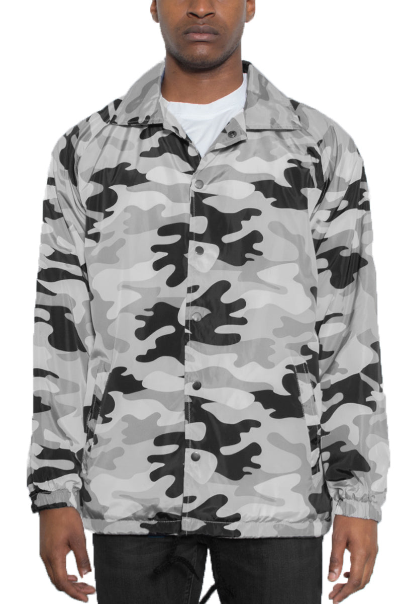 Camo Coach Jacket – Windbreaker with Drawstring Waist