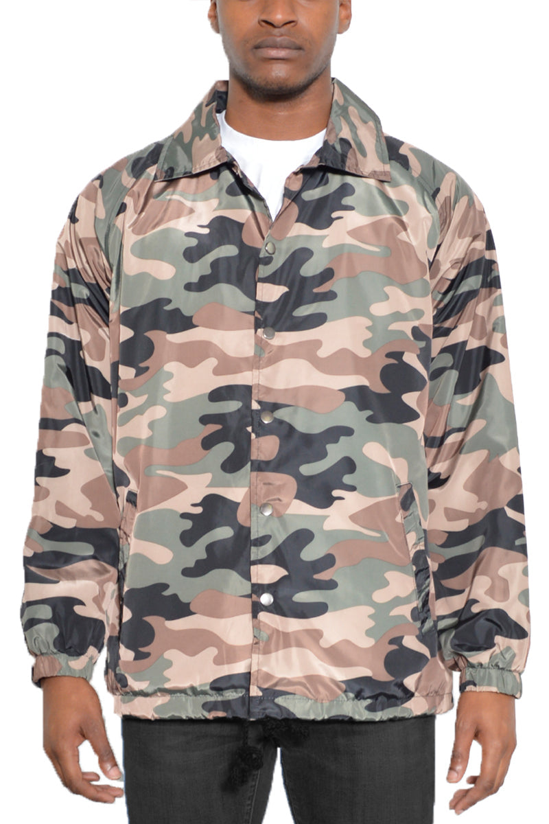 Camo Coach Jacket – Windbreaker with Drawstring Waist