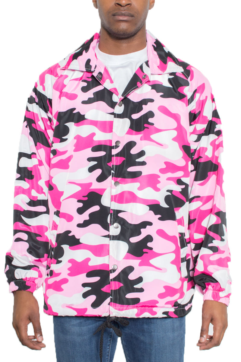 Camo Coach Jacket – Windbreaker with Drawstring Waist