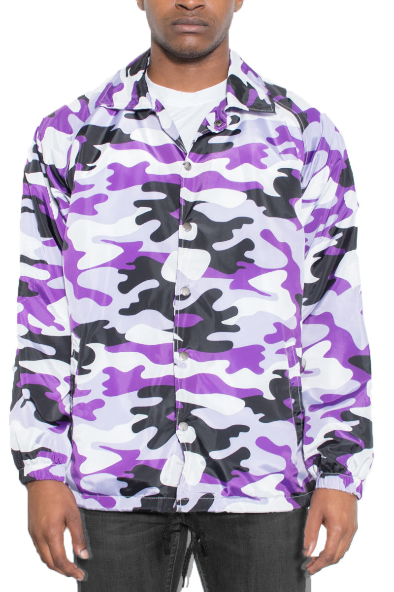 Camo Coach Jacket – Windbreaker with Drawstring Waist