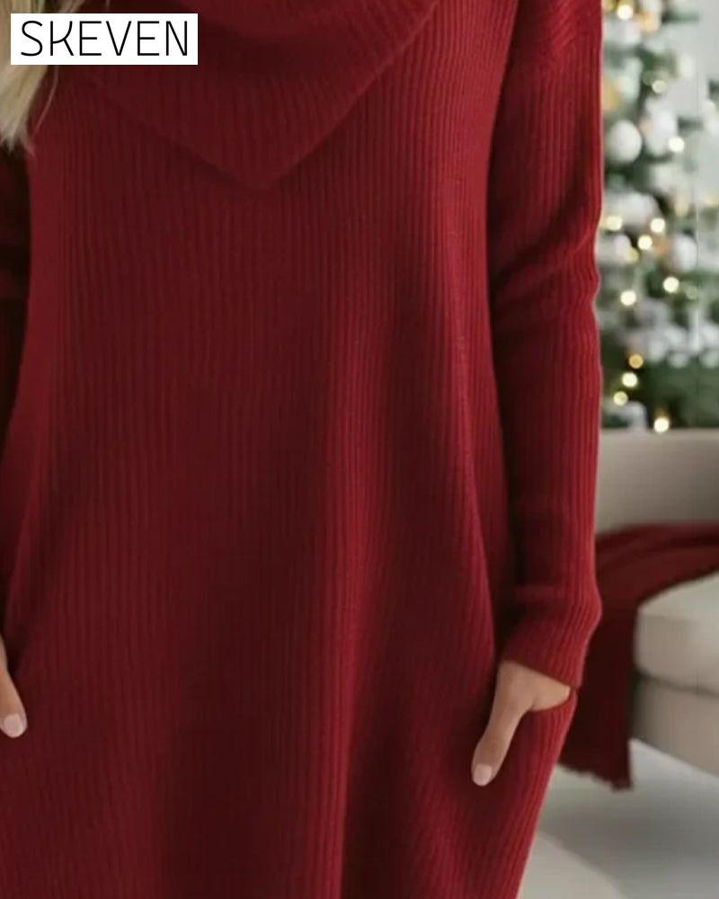 Solid Color Turtleneck Pocket Sweater Dress